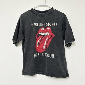 Zara Teens Washed Effect Black Rolling Stones Graphic Tee Short Sleeve Kids 13